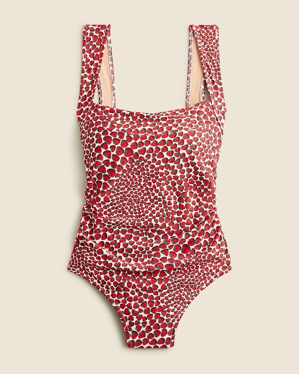 Ruched squareneck one-piece swimsuit in strawberry swirl print | J. Crew US