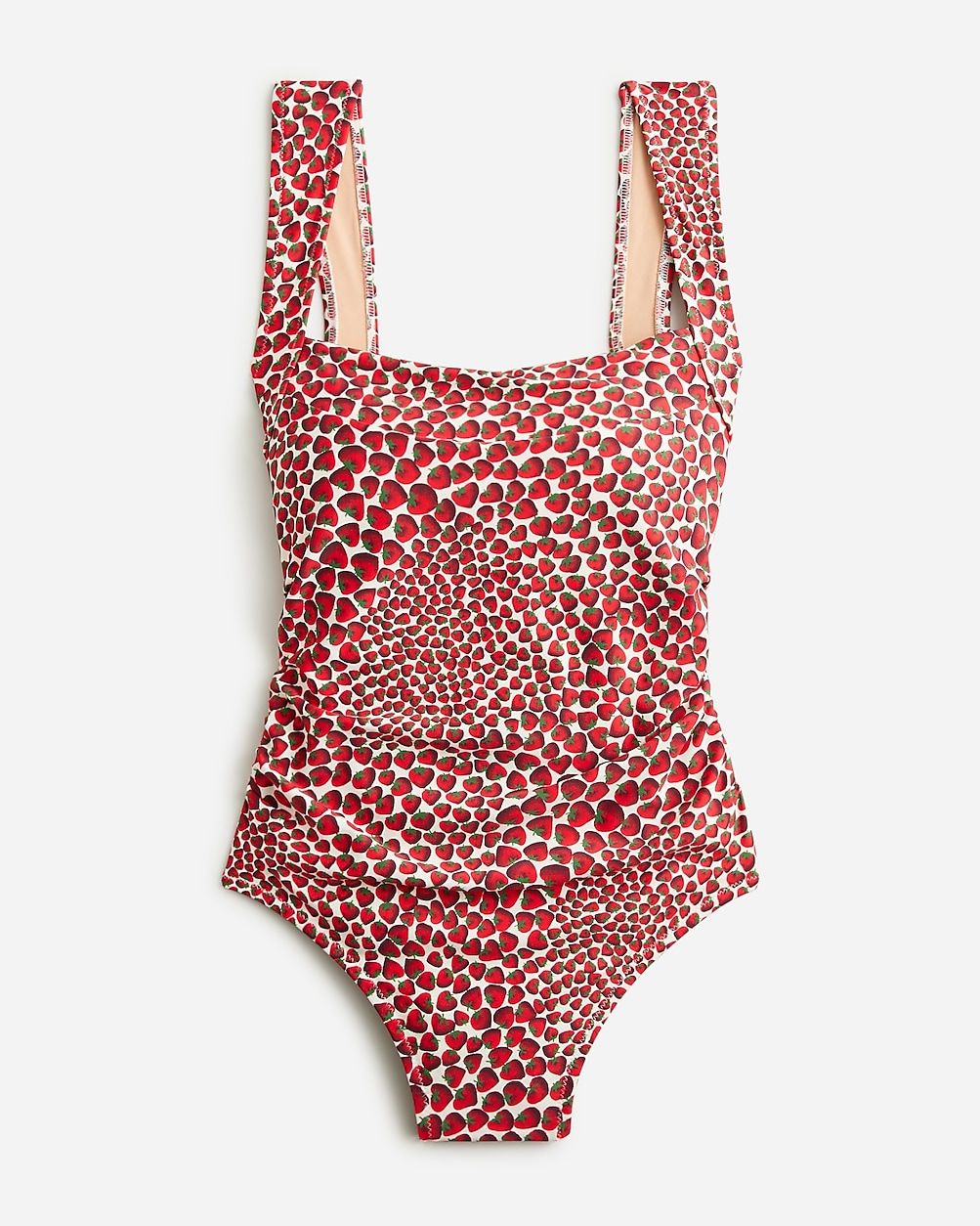 Ruched squareneck one-piece swimsuit in strawberry swirl print | J.Crew US