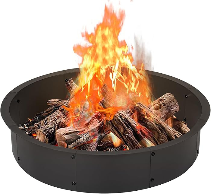 OUSHENG 36 Inch Round Fire Pit Ring Insert for Outside Wood Burning, 39 Inch Outer Large Solid St... | Amazon (US)