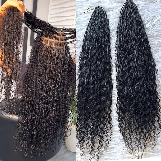 Boho Box Braids with Pre-looped Crochet Braids Synthetic Braids with Curly Human Hair for Black W... | Amazon (US)