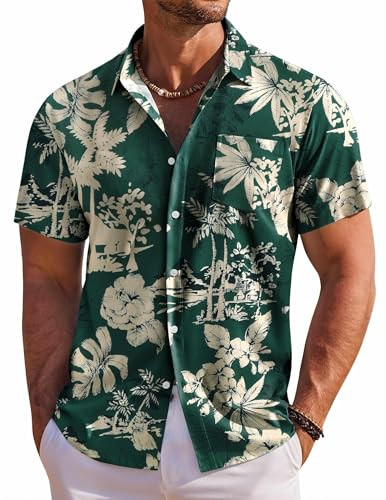 COOFANDY Men's Hawaiian Shirt Short Sleeve Floral Button Down Shirts Tropical Holiday Beach Shirt... | Amazon (US)