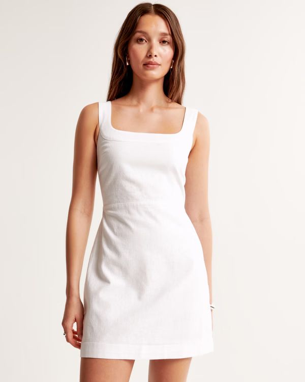 Linen-Blend Ruched Squareneck Mini Dress | Abercrombie & Fitch (US)