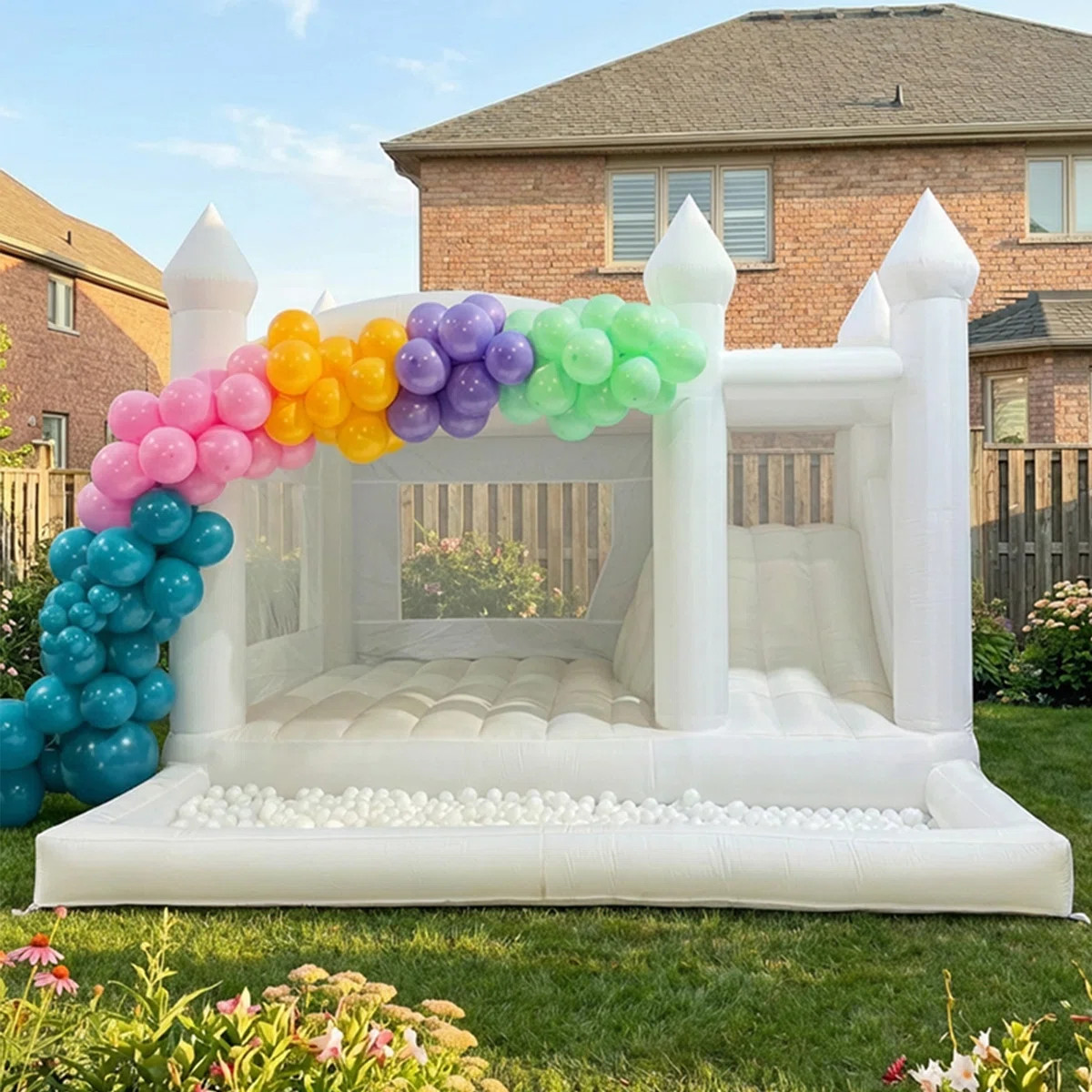 15' x 13' Oxford White Bounce House with Ball Pit & Slide & Air Blower | Wayfair North America