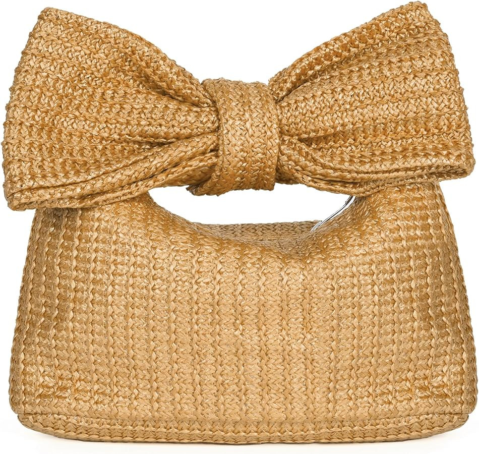 Fashion Clutch Bow Purses for Women Ladies Handmade Straw Handbag for Photos Party Wedding Prom C... | Amazon (US)