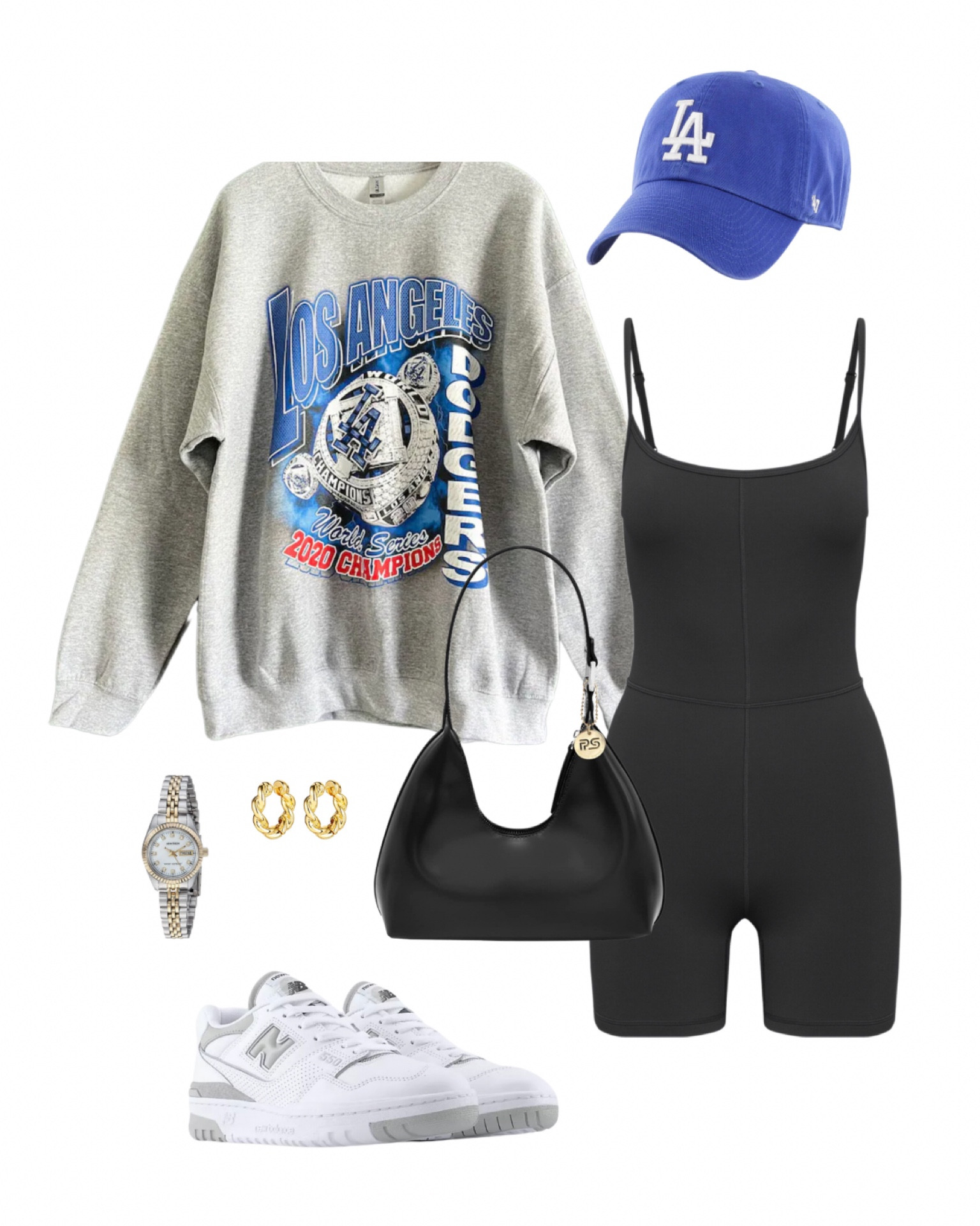 la dodgers baseball game outfit inspo. vintage dodgers sweatshirt. la dodgers baseball hat. divinity rompers. new balance 550. spring summer outfits  

#LTKtravel #LTKstyletip #LTKfit