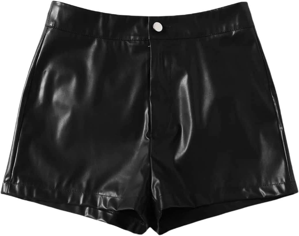 Floerns Women's PU Leather High Waisted Straight Leg Skinny Shorts | Amazon (US)