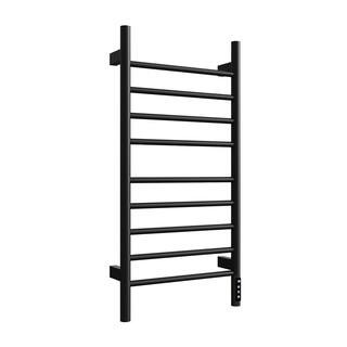 8-Bar Wall Mounted Electric Bathroom Towel Warmer Plug-In and Hardwire Stainless Steel Drying Rack Towel Heater in Black | The Home Depot
