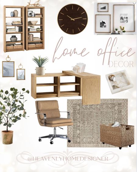Shop these beautiful home office furniture and decor items - natural decor, neutral decor, home office, work from home, home business, office rug, office desk, office chair, desk chair, office decor, bookshelf, bookshelf decor, wall clock, faux plant 

#homeoffice #homeofficedecor

#LTKfindsunder100 #LTKhome