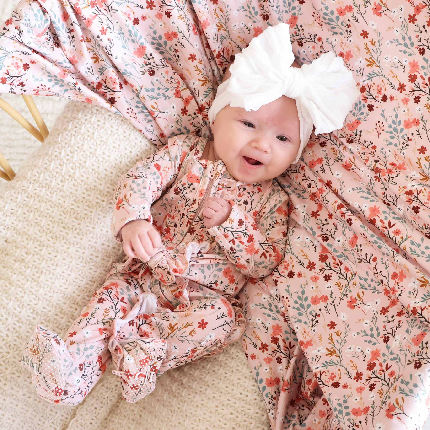 Autumn Blooms Ruffle Zipper Footie | Caden Lane