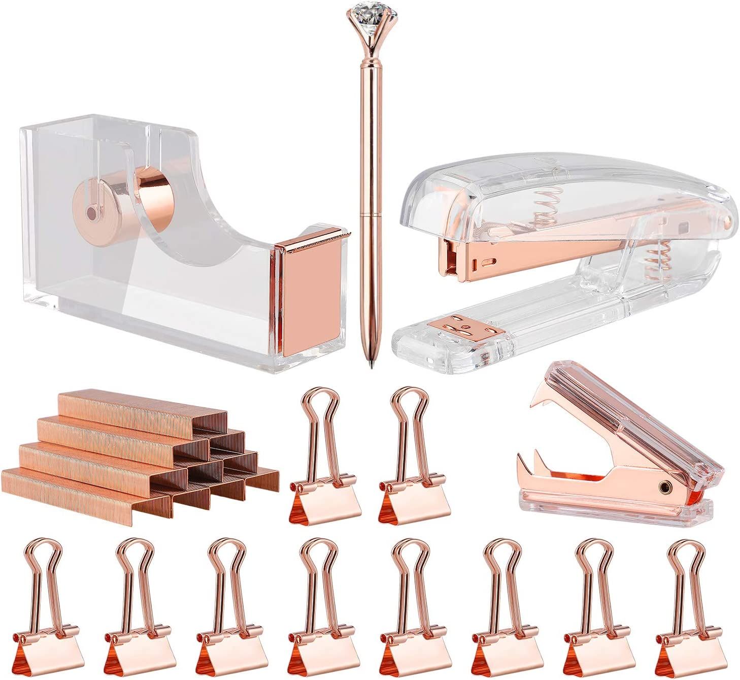 KIDMEN Rosegold Desk Accessory Kit,Set of Stapler, Staple Remover,1000pcs Staples,Tape Dispenser,... | Amazon (US)