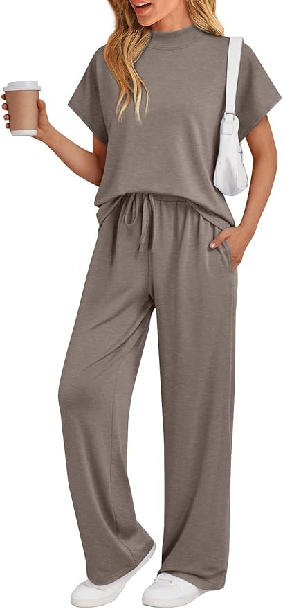 AUTOMET Women's 2 Piece Matching Lounge Sets 2026 Summer Mock Neck Sweatsuits Short Sleeve Lounge... | Amazon (US)