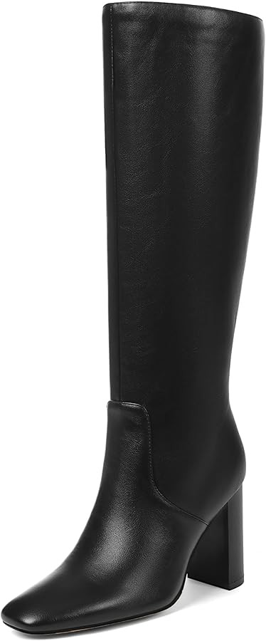 Knee High Boots for Women, Chunky Heel Faux Leather Boots Women's Comfortable Square Toe Shoes Lo... | Amazon (US)