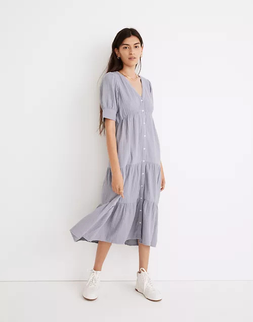 Lightspun Button-Front Tiered Midi Dress | Madewell