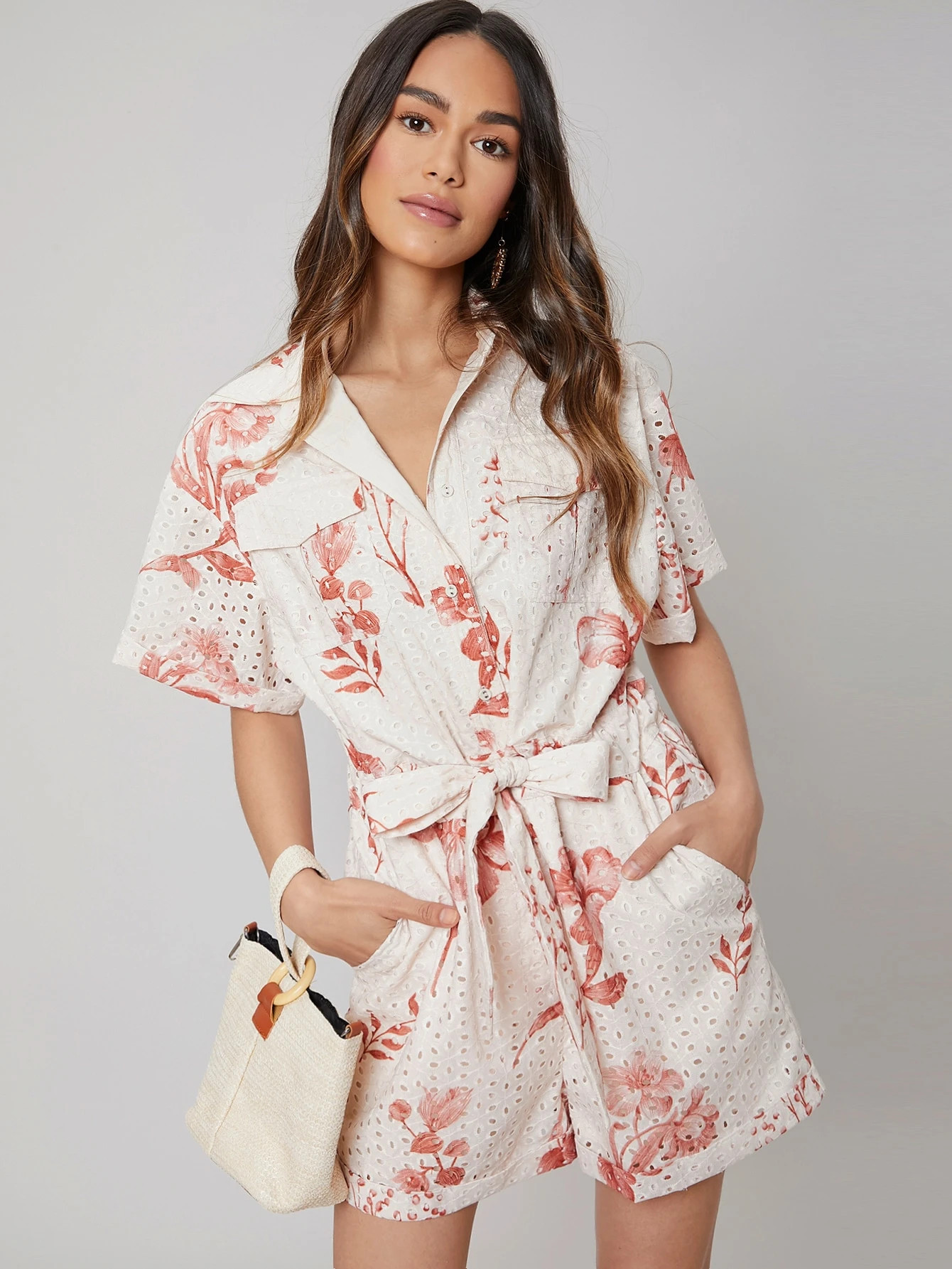 MOTF PREMIUM SCHIFFY BELTED SHIRT ROMPER | SHEIN