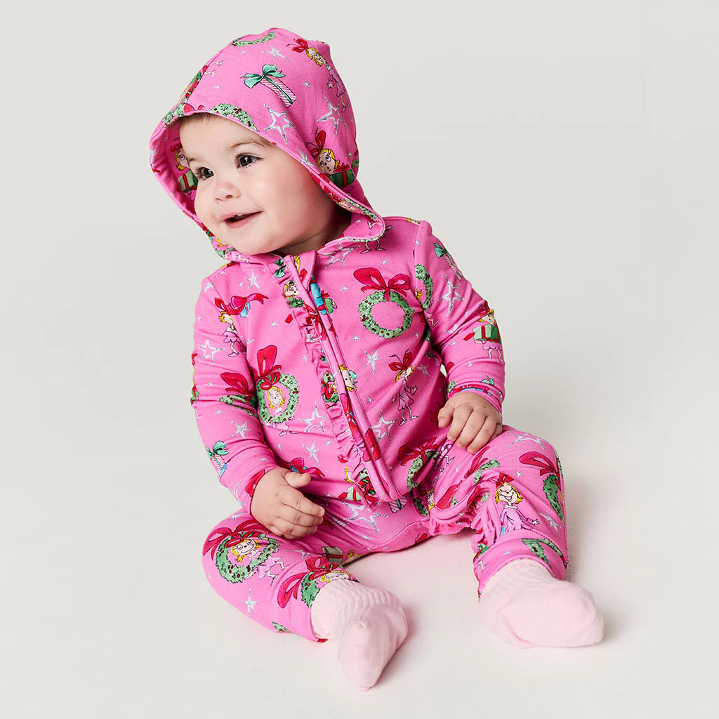 Pink Ruffled Hooded Baby Romper | Dr. Seuss Cindy Lou Who | Posh Peanut