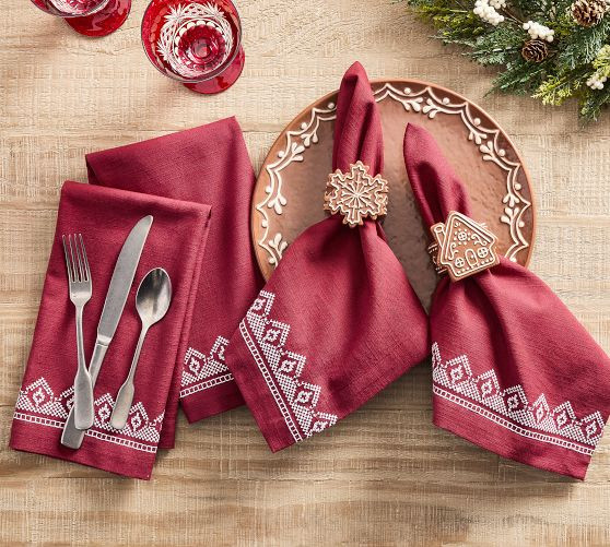 Gingerbread Stoneware Napkin Rings - Mixed Set of 4 | Pottery Barn (US)