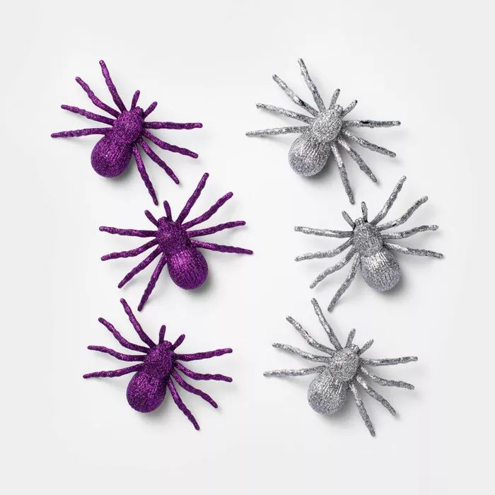 6ct Purple/Silver Glitter Spider Halloween Decorative Props - Hyde &#38; EEK! Boutique&#8482; | Target