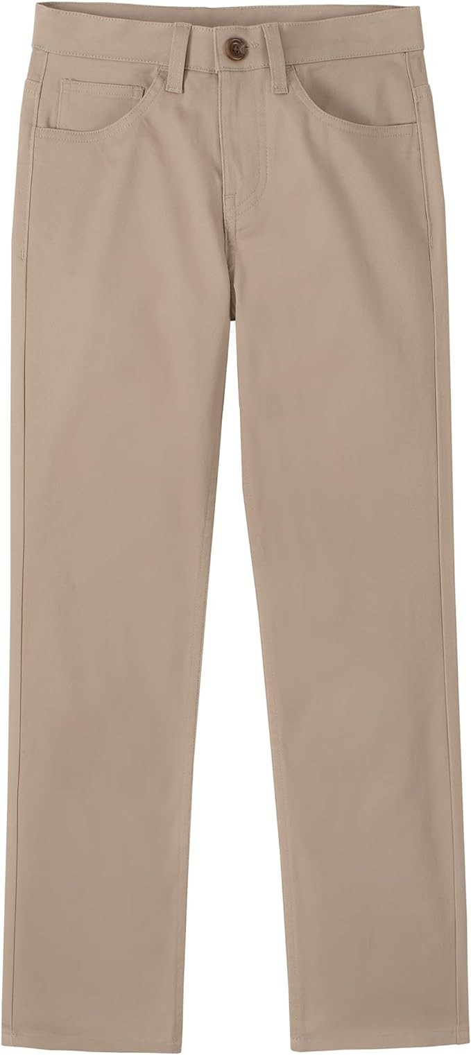 Nautica Boys' School Uniform Twill Chino Khaki Pants, Flat Front, Comfortable Waistband with Zip ... | Amazon (US)