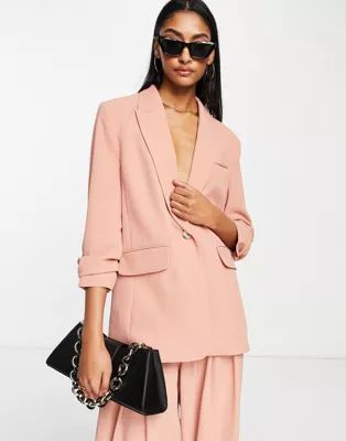 River Island ruched sleeve blazer in light pink - part of a set | ASOS (Global)