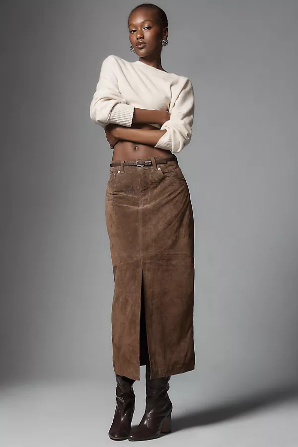 Black Coffee Leather Midi Skirt | Anthropologie (US)