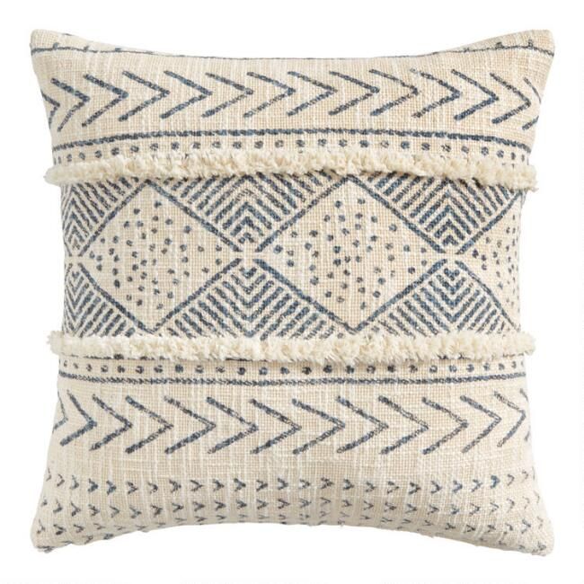 Ivory and Blue Geo Print Throw Pillow | World Market