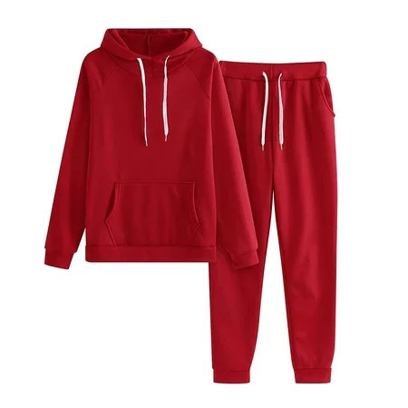 QUYUON Womens Hoodies Sweatshirts Sets - Sweatsuits for Women Set 2 Piece Hoodie Women Hoodies Tracksuit Long Sleeve Hooded Sweatshirts Pockets Drawstring Joggers Pants Two Piece Outfits D-Red L | Walmart (US)