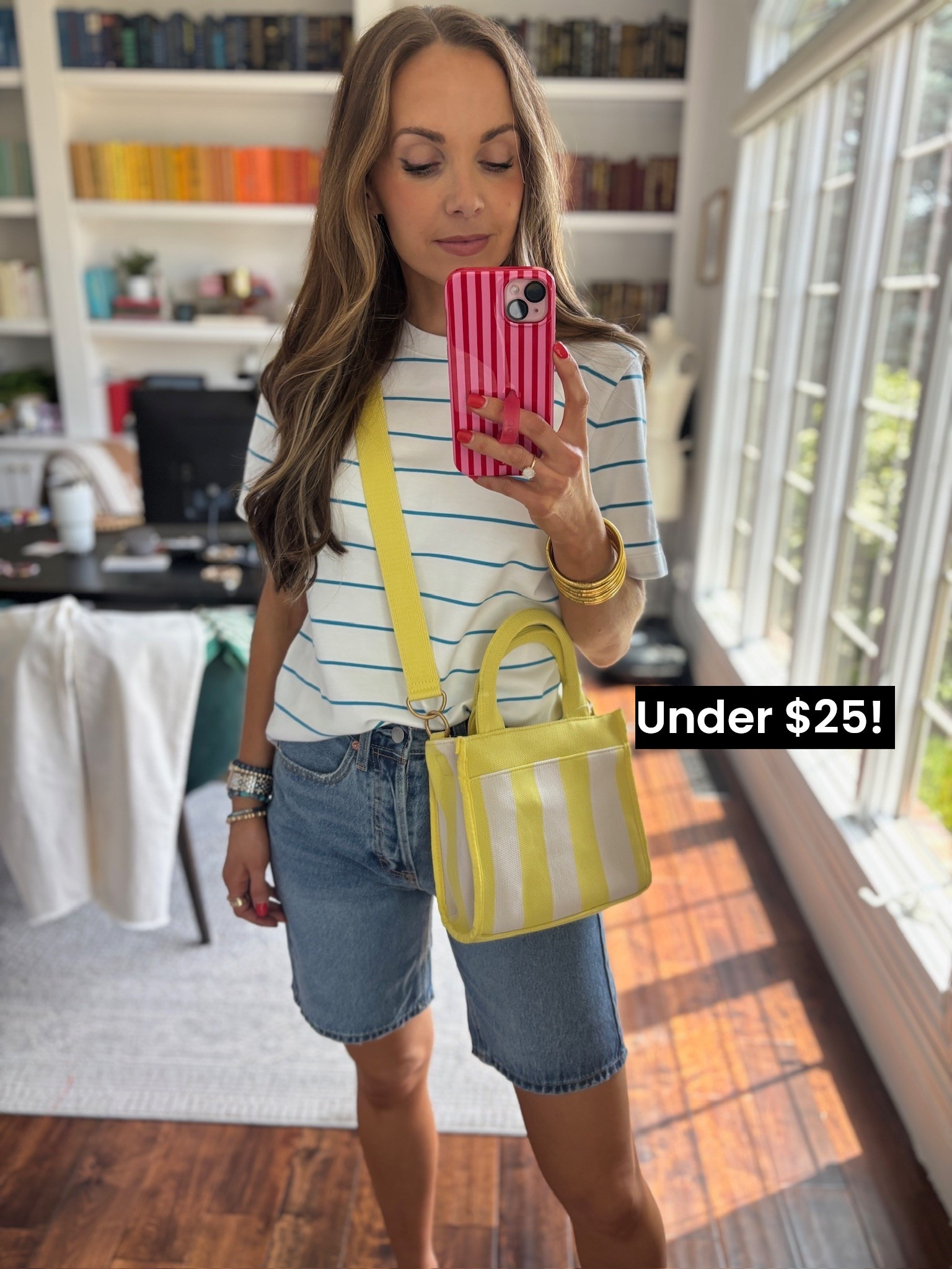 @walmart bag is the perfect pop of color! @Target shorts are new and on sale (I am in a 4). Also grabbed my favorite @Aritzia tee with a stripe and I love it!

#LTKgrwm #LTKootd