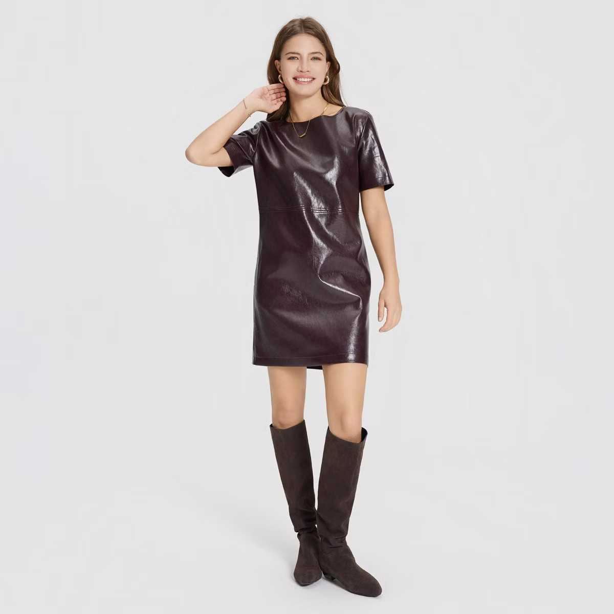 Women's Short Sleeve Faux Leather Mini Shift Dress - A New Day™ | Target