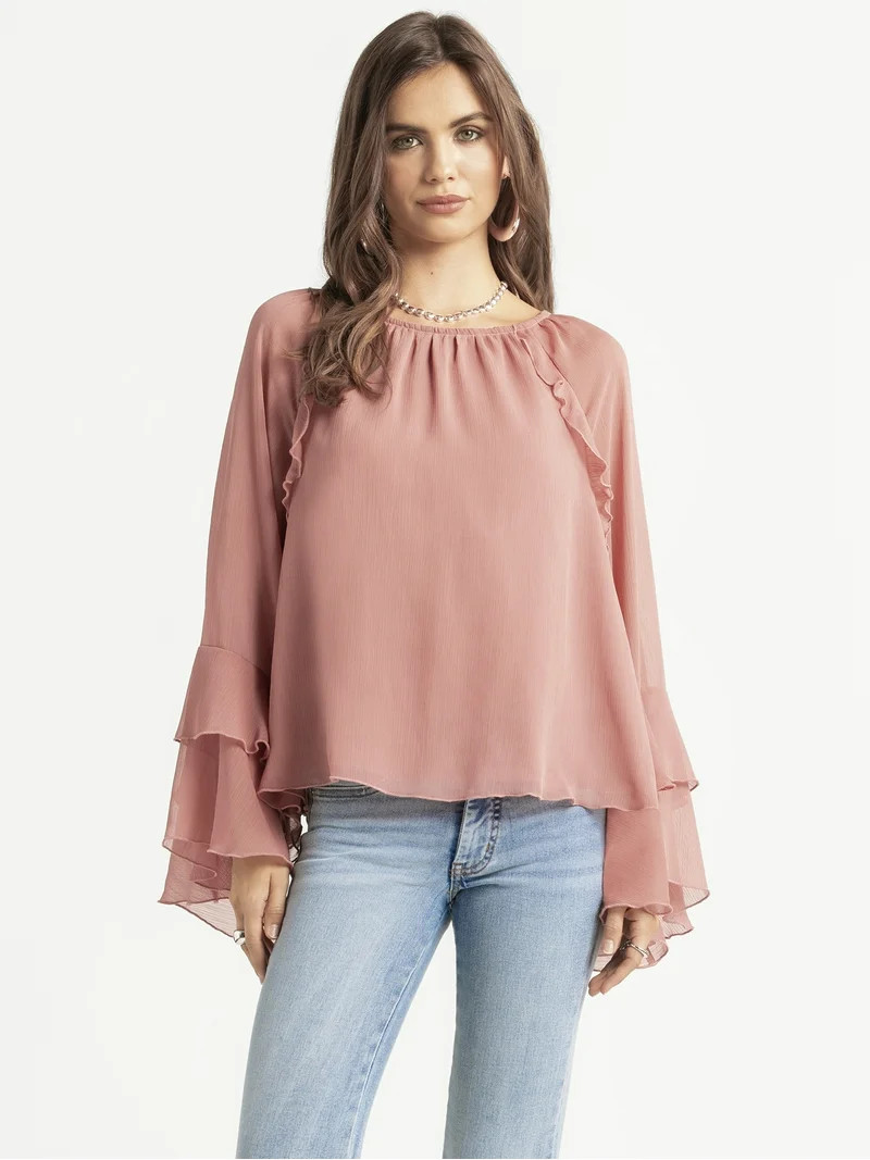 Jessica Simpson Women's Elaine Ruffle Longsleeve Blouse, Sizes XS-XL - Walmart.com | Walmart (US)