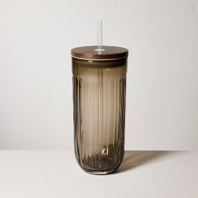 21oz Fluted Glass Tumbler with Wood Lid - Hearth & Hand™ with Magnolia | Target