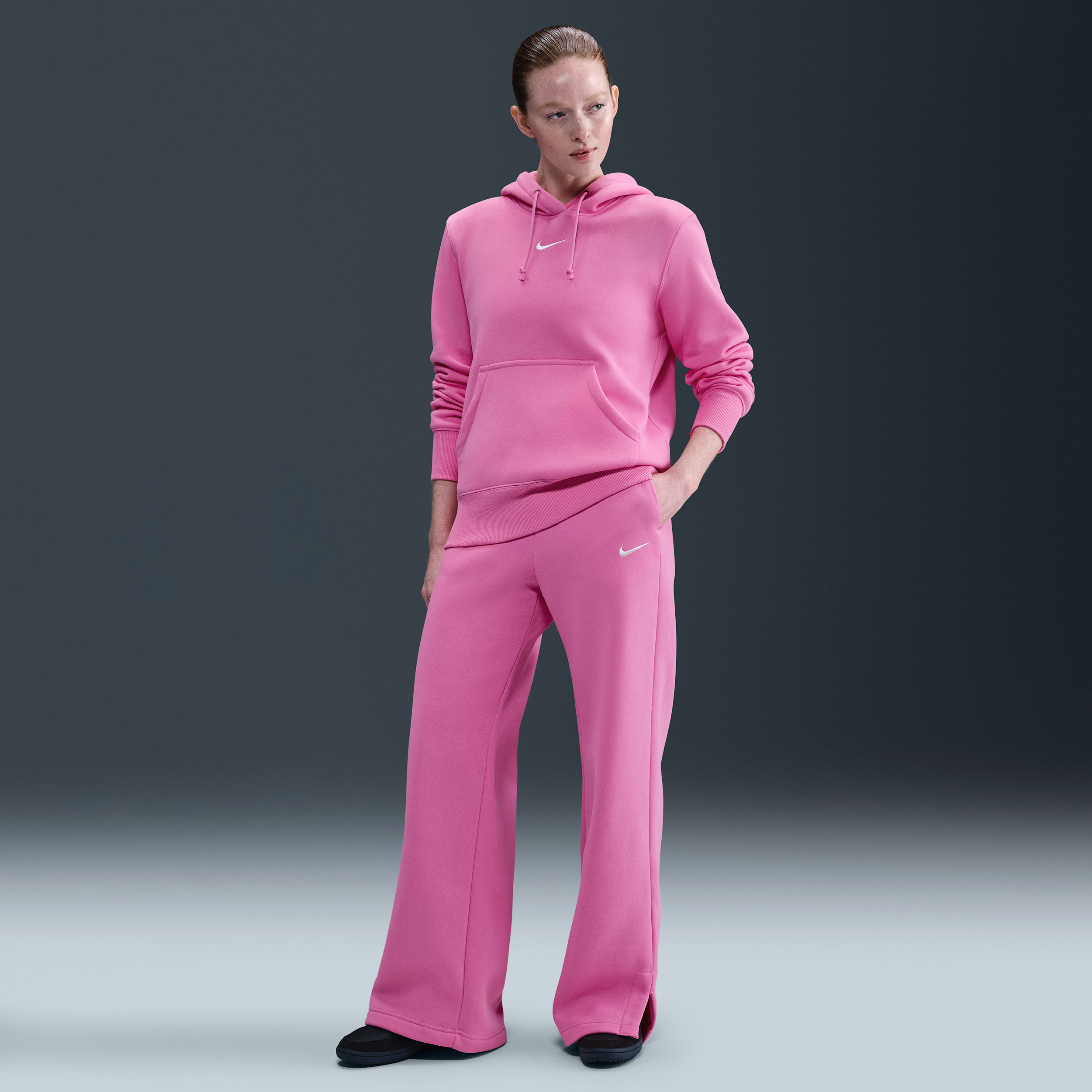 Women's Nike Sportswear Phoenix Fleece High-Waisted Wide-Leg Pants in Pink | IH1011-675 | Nike (US)