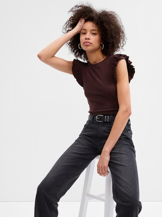 Ribbed Flutter Sleeve Top | Gap Factory