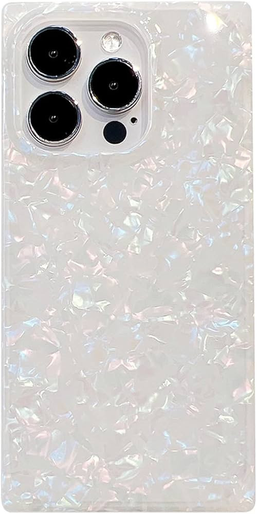Mother of Pearl Square Glitter Phone Case for iPhone 15 Pro,Squared Edge Design Shiny Bling Spark... | Amazon (US)