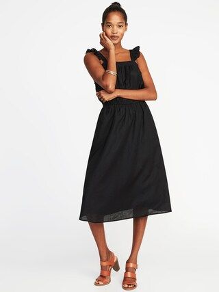 Sleeveless Ruffle-Trim Linen-Blend Waist-Defined Dress for Women | Old Navy US