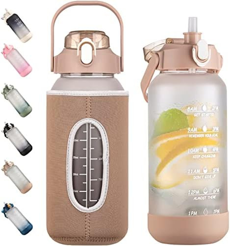 kytffu 64oz Glass Water Bottles with Straw, Half Gallon Motivational Time Marker Water Bottle Gla... | Amazon (US)