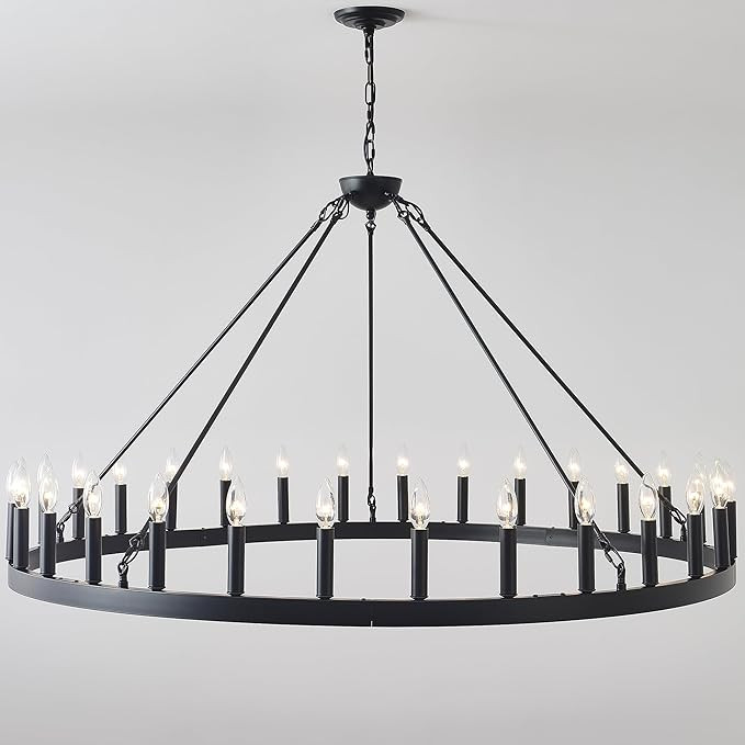 53 Inch Black Extra Large Wagon Wheel Chandelier, 30-Lights Farmhouse Industrial Round High Ceili... | Amazon (US)