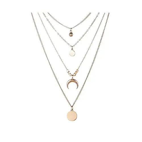 Handmade Layered Necklaces Bohemian Style Moon Gold and Silver Trendy Y Shape Necklace Dainty Lay... | Amazon (US)