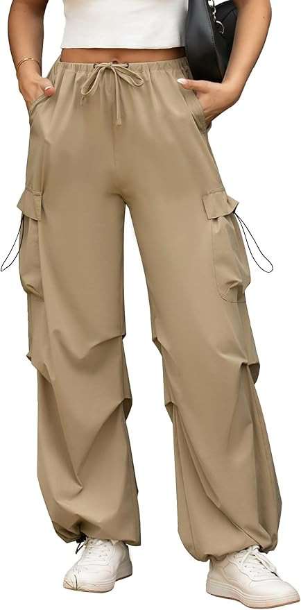 Cargo Pants for Women Baggy Parachute Pants Y2K Wide Leg Drawstring Elastic Waist 2024 Trendy wit... | Amazon (US)