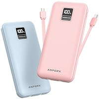 AsperX 2-Pack 10000mAh Portable Charger with Built-in Cables, USB C Output Power Bank Fast Chargi... | Amazon (US)