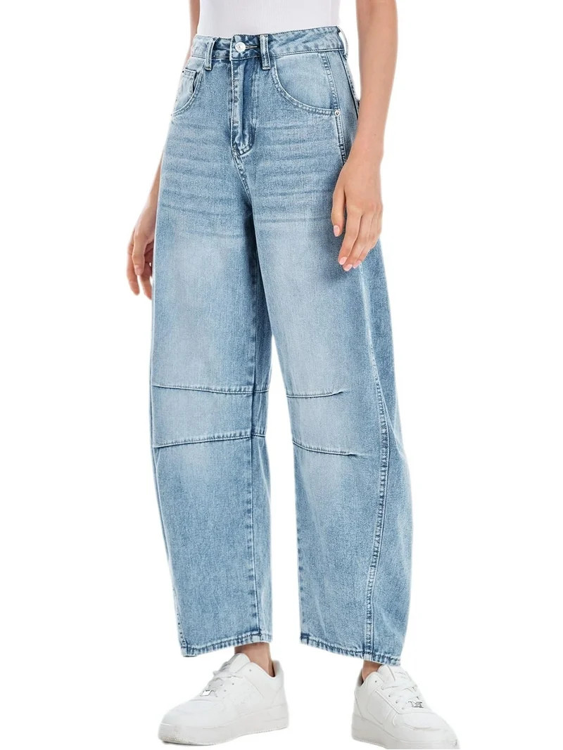 Women's  Mid Rise Baggy Boyfriend Jeans Vintage Wide Leg Barrel Denim Ankle Pants | Walmart (US)