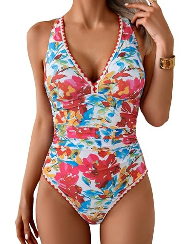 B2prity One Piece Swimsuit for Women Tummy Control Ruched Bathing Suit Push Up Tie Back Swimwear Shell Stitched | Amazon (US)