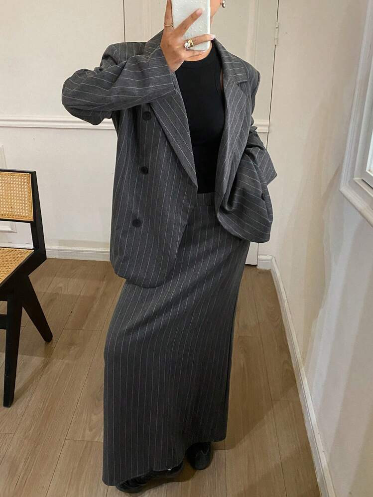 DAZY Women Striped Suit Set - Blazer & Skirt | SHEIN