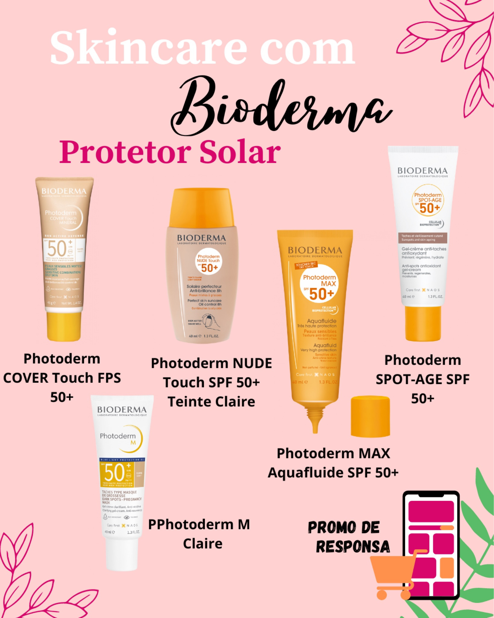 Photoderm COVER Touch FPS 50+:
Proteção solar 100% mineral com cobertura total para peles mistas, oleosas e acneicas. Deixa a pele respirar, não derrete e não transfere

Photoderm NUDE Touch SPF 50+: Proteção solar 100% mineral com cobertura natural para peles mistas, oleosas e acneicas

Photoderm MAX Aquafluide SPF 50+: Alta proteção solar com textura ultra fluida, para todos os tipos de pele

Photoderm SPOT-AGE SPF 50+: 
A 1° proteção solar com vitamina C e ação antioxidante reforçada para reduzir rugas em 28 dias

Photoderm M - Claire:
Protege, clareia manchas, uniformiza e matifica

#LTKbrasil #LTKGiftGuide #LTKbeauty