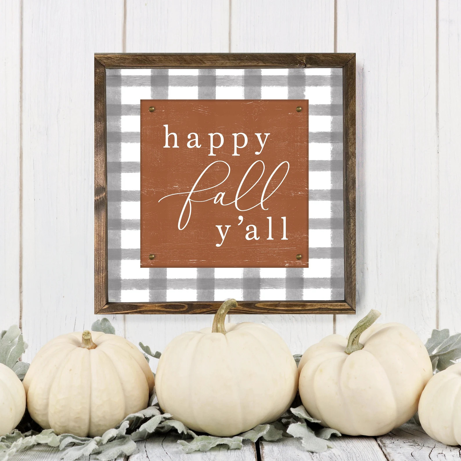 Happy Fall Yall Plaid Farmhouse Sign Fall Wall Decor - Etsy | Etsy (US)