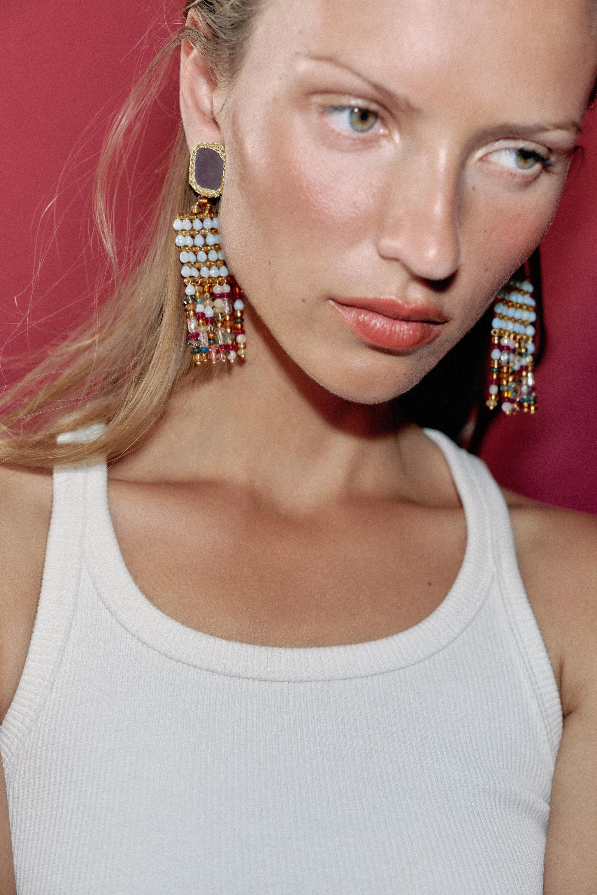 MIRROR CROCHET BEAD EARRINGS | Zara US