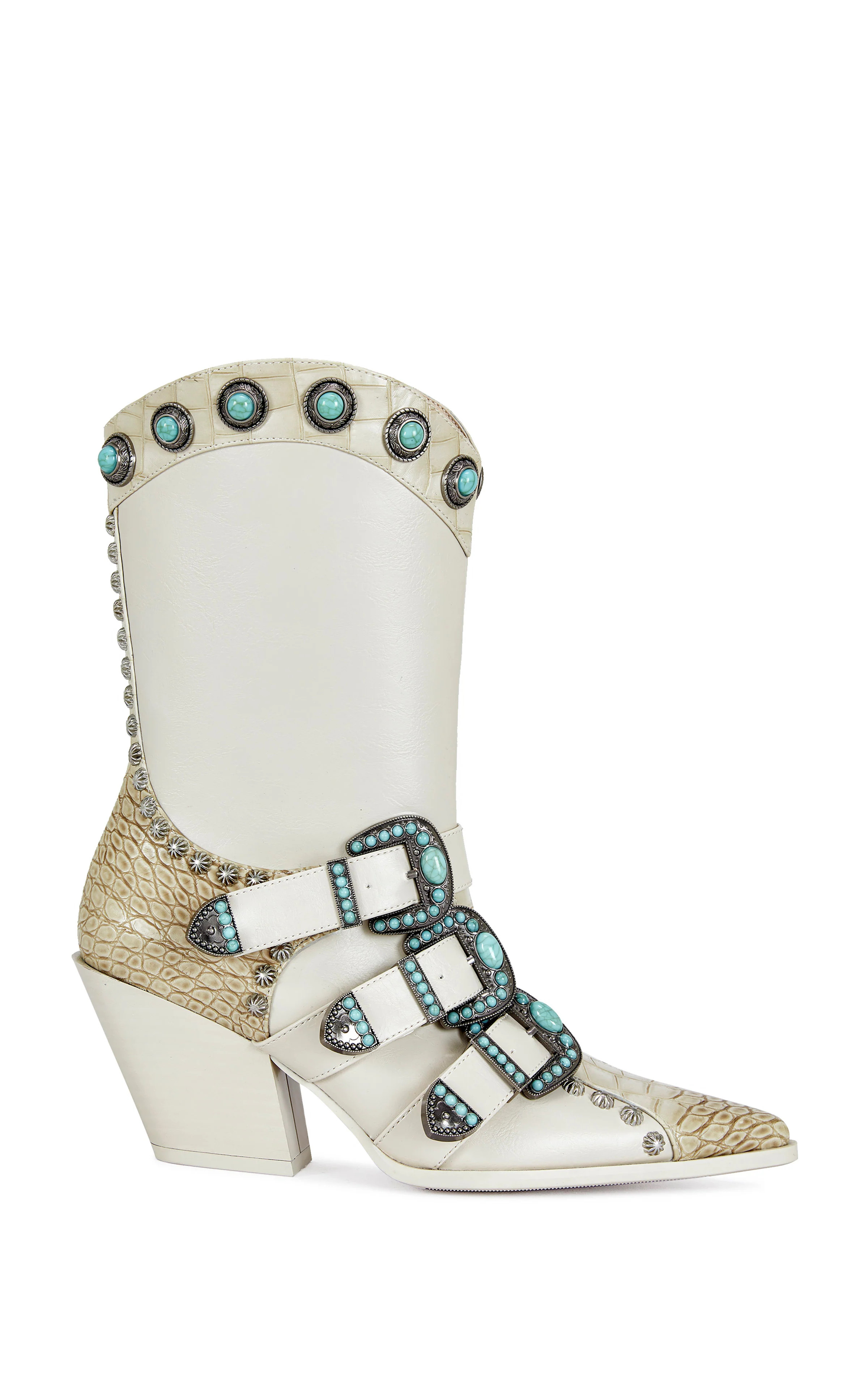 BALMORAL-BEIGE TURQUOISE WESTERN BOOTIE | Azalea Wang