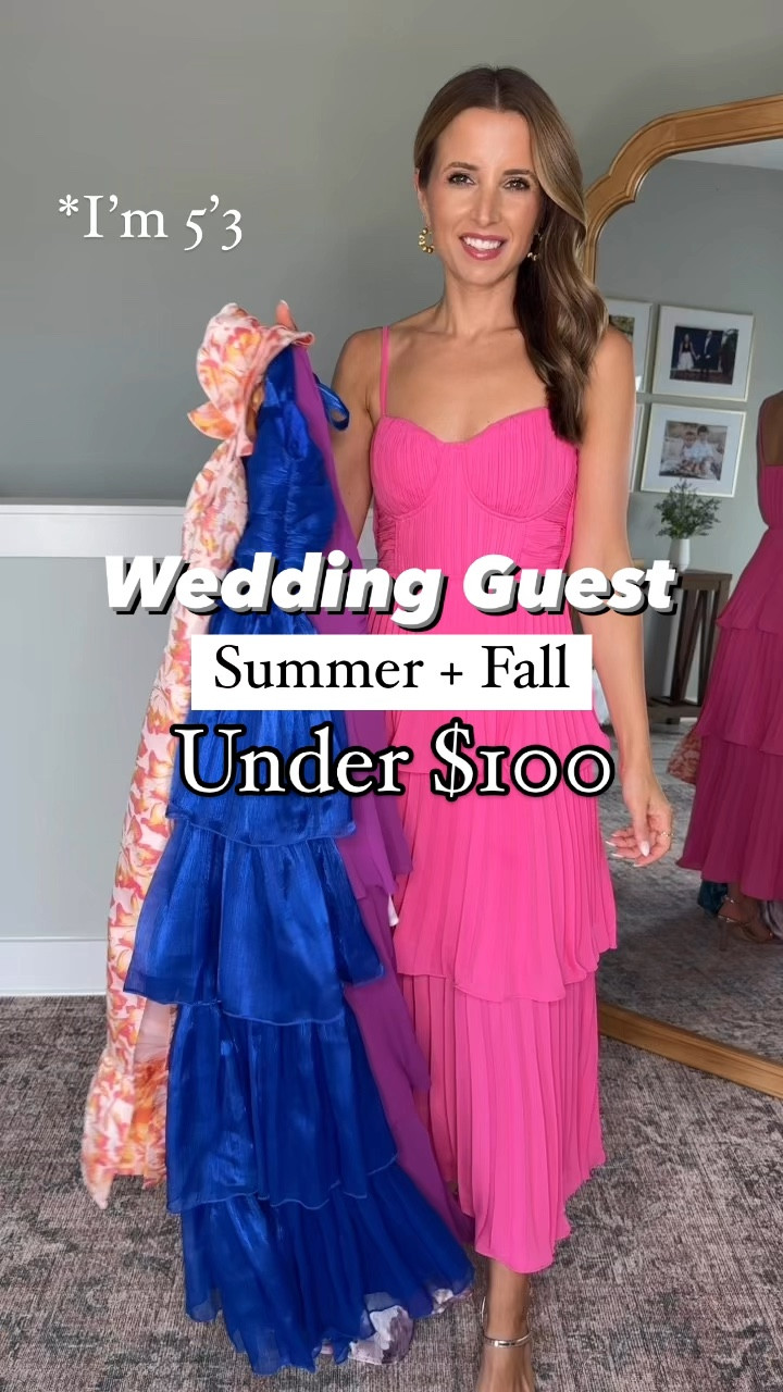 Wedding Guest Dress. Summer wedding guest. Fall wedding guest. Tiered dress. Midi dress. Black tie-optional. Cocktail dress. Party dress. Amazon gold heels are TTS. 

#1: XS and TTS with adjustable straps.
#2: XS and adjustable straps - straps are still a smidge long on me (I am 5’3) so I would get them brought up a little bit. Dress is gorgeous!
#3: XS but think I could do XXS now that it’s offeref, I added double sided tape to the bust. One of my faves!
#4: XS and adjustable straps + great length with heels on! 
#5: XS and adjustable tie straps.
#6: XS and adjustable straps + faux wrap style. Runs a little big IMO so consider sizing down, especially if you are in-between sizes.

#LTKWedding #LTKParties #LTKTravel