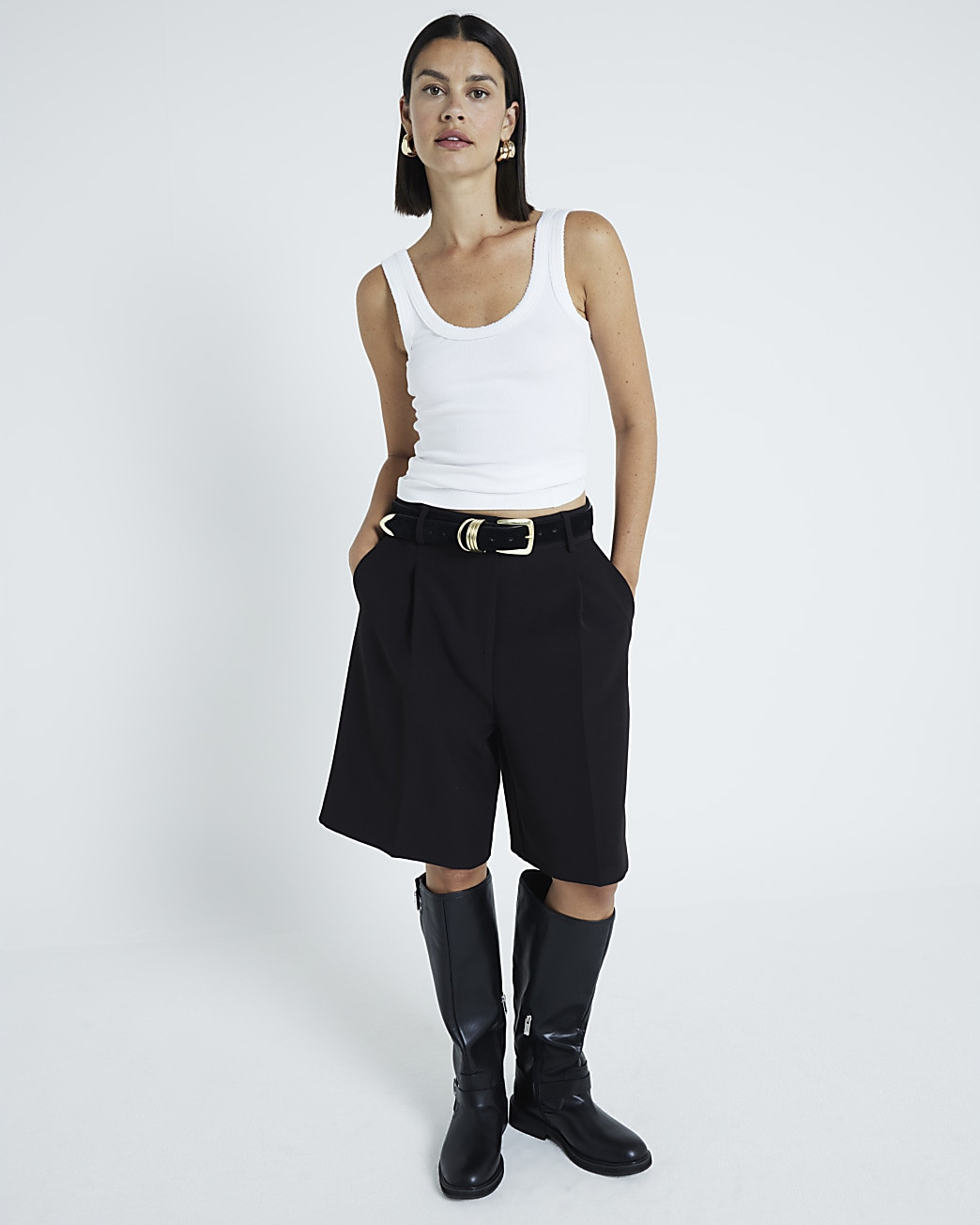 White Ribbed Scoop Neck Vest Top | River Island (UK & IE)