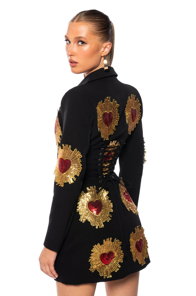 GLISTENIN IN GOLD BLAZER DRESS | AKIRA