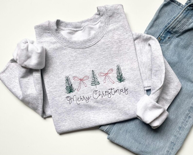 Embroidered Christmas Sweatshirt, Christmas Tree Sweater, Women's Christmas Outfit - Etsy | Etsy (US)